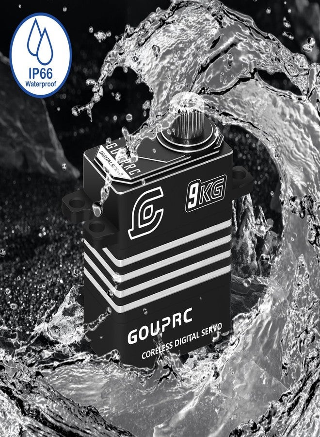 سيرفو رقمي بدون قلب معدني بالكامل من GOUPRC بوزن 9 كجم مع ذراع تحكم عن بعد 25T لسيارات الزحف التي تعمل بالتحكم عن بعد بمقياس 1/18 من طراز TRX-4 TRX-6 SCX10 III (أسود) - Image 4